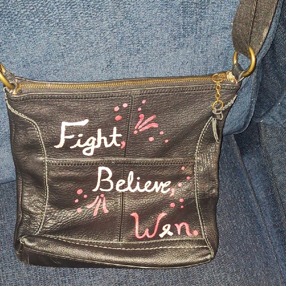 Hand Paint Breast Cancer Awarwneas Shoulder Bag - Picture 6 of 10